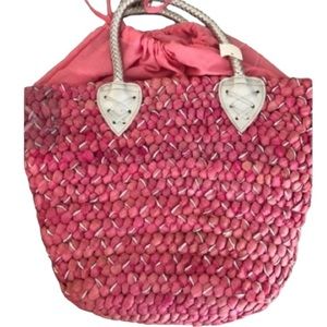 Straw Solutions   pink drawstring beach bag / handbag GREAT SUMMER BAG NWT